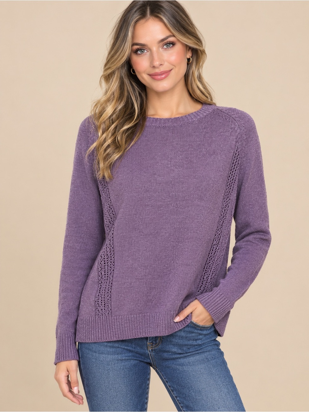 J.Jill Women’s Medium Petite Lavender Knit Sweater Lattice Sides